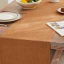 ZeeMart Rustic Cotton Linen Table Runner, 13x108 Inches Caramel, Farmhouse Style Caramel Table Runners 108 Inches Long, Washable Kitchen Dining Table Decoration for Home Party Decor