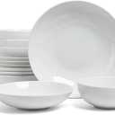 over&back Coupe Dinnerware Bowl Set - Porcelain Dishes - Comes with 4 Pasta Bowls, 4 Cereal Bowls, and 4 Dinner Bowls - 12-Piece All-Occasion Place Settings - Glossy White