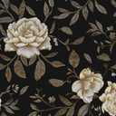Laatse Floral Wallpaper Peel and Stick, Golden/White Flowers Contact Paper 17.5" x 393.7", Black Botanical Wall Paper Self Adhesive Waterproof Removable for Room Shelves Cabinet Drawer Table Decor