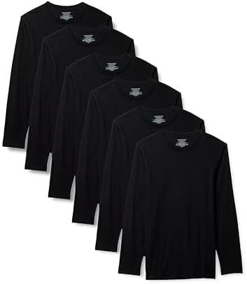 Amazon Essentials Men's Slim Fit Breathable Cotton Crew Neck Undershirts, Pack of 6 (XX-Large, Black Long Sleeve)