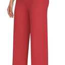 Wide Leg Yoga Pants with Pockets for Women High Waisted Casual Dresses Pants (Red, L)