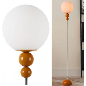 DEC LUCE DECOLUCE LIGHTING Modern Floor Lamps for Living Room, Globe Glass Shade Floor lamp for Bedroom, Standing lamp for Office, Corner(Orange)