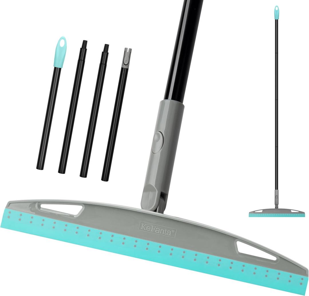 KeFanta Multifunction Magic Air Broom, Silicone Floor Squeegee Brooms with 59" Long Handle, Air Broom for Floor Bathroom Kitchen Shower Tile Pet Hair Fur Marble Glass Water Window Foam Cleaning, Blue