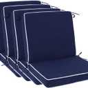 Outdoor Patio Chair Cushions Set of 4, Water Resistant Square Seat Cushions with Ties, 20"x17" All Weather Seating Cushions for Outdoor Furniture (Navy Blue)