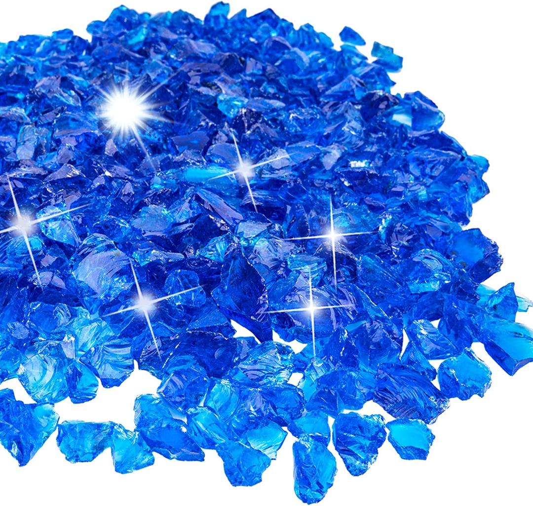 LIYYOO Fire Glass Rocks for Fire Pit,1/2 Inch 10 Pounds Cobalt Blue Fire Glass for Outdoors and Indoors Fire Pit Table Fireplace, Vase Fillers and Landscaping.