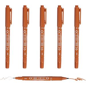 PATIKIL Twin Tip Permanent Markers, 6 Pack Brown Fine and Ultra Fine Point Colored Makers Quick Drying Coloring Pen for Writing Drawing on Wood Plastic Metal Glass Stone