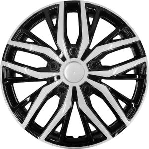 16 Inch Hubcaps with Adjustable Steel Retention Rings, Premium ABS Universal Fit, Set of 4 Wheel Covers (Silver-Black)