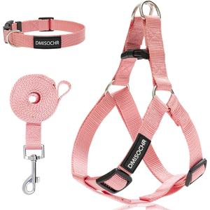 No Pull Dog Harness - Adjustable Step-in Harness & Leash Set for Small, Medium, Large Dogs - Escape Proof Soft Pet Harness for Walking, Training, Hiking, Outdoor Activities (LARGE (chest: 23.4"-31" neck: 14"-20" ), Pink)