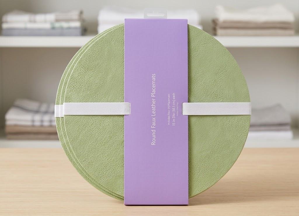 4 x Round faux Leather Placemats