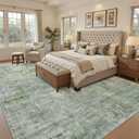 Soalmost Area Rug 10x12 Vintage Washable Living Room Large Carpet Non Slip Bedroom Indoor Office Dining Room Low Pile Thin Rug Green/Ivory