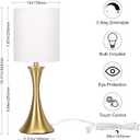 Gold Bedside Lamp Touch Control Table Lamp for Bedroom, 3-Way Dimmable Nightstand Lamp with White Shade, Modern Table Lamp for Living Room, Minimalist Desk Lamp for Dorm, Home, Office, Bulb Included