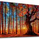 Large Forest Wall Art Forest Sunset Canvas Pictures Red Leaf Trees Landscape Canvas Artwork Contemporary Nature Picture for Living Room Bedroom Home Office Wall Decor Framed Ready to Hang 20" x 40"