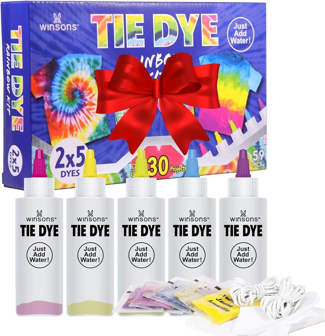 WINSONS Tie Dye Kit 5 Colors Permanent Fabric Dye Art Set for Kids Adults for School, Homemade Party, Creative Groups Activities, DIY Gift