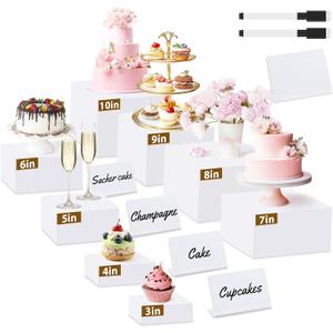 8Pcs Buffet Risers, Large Food Risers for Buffet Table, Acrylic Cube Boxes Display Nesting Risers with Hollow Bottoms, Dessert Cake Display Stand Riser Set for Party Jewelry Collectibles White (3",4",5",6",7",8",9",10")
