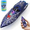 Mini Remote Control Boat RC Boat 2.4Ghz 360 Rotating LED Lights bulit-in Rechargeable Battery Swimming Pool BathtubToys Remote Control Boats for Kids 8-12 Years Birthday Gift Spider
