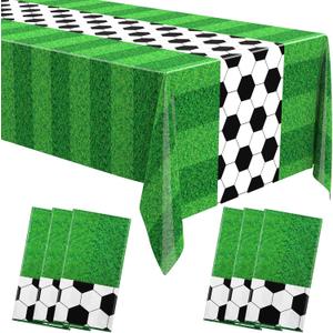 Buryeah 6 Pcs Soccer Themed Tablecloths 54 x 108 Inches Disposable Plastic Table Cover Supplies Rectangular Game Day Tablecloth Field for Tailgate Sports Party (Modern Soccer)