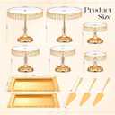 12 Pieces Gold Cake Stand Set, Vintage Cake Display Stand with Crystal Edge and Cupcake Display Tray, Dessert Table Display Set for Wedding Party Baby Shower Anniversary Celebration