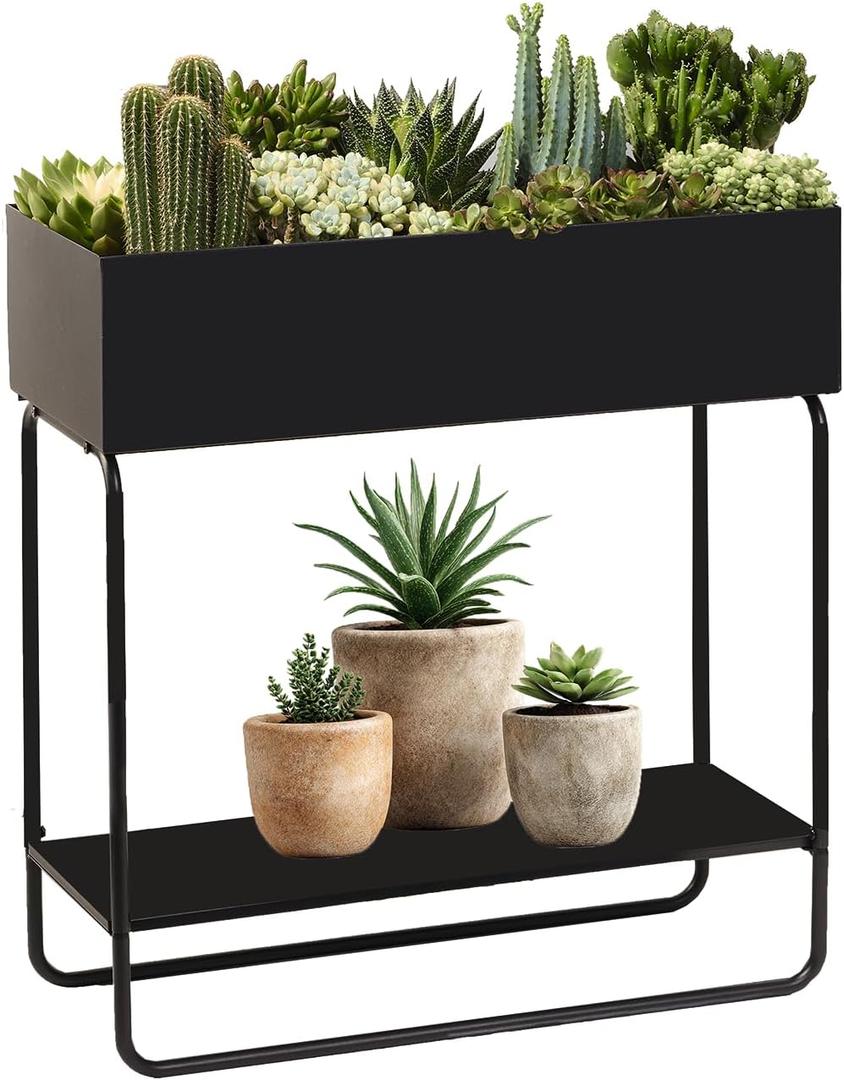 Mofesun Metal Raised Garden Bed, 23.6W x 9.8D x 25.6H inches, with Storage Shelf, Powder Coated Planter Box, Floor Standing, Indoor and Outdoor