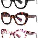 JM 3 Pack Oversized Cat Eye Reading Glasses for Women Funky Blue Light Flexible Cateye Readers +2.25