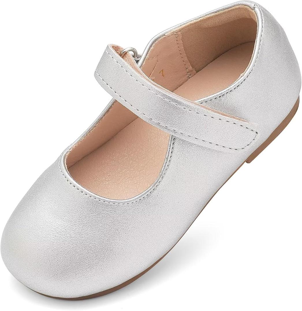 Toddler Flower Girl Dress Shoes Mary Janes Flat (11 Little Kid, Silver)