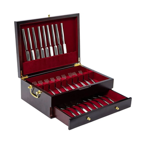 GENRICE Wooden Silverware Chest without Silverware Double-layer, Silverware Box Storage for Silver, Silverware Case with Handle and Felt Lined