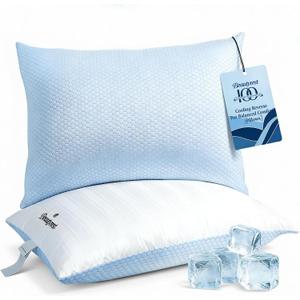 Beautyrest Hotel Pillows Luxury Cooling King Size Set of 2 Soft Medium | 500 Thread Count Bed Pillows, 100% Cotton Cover Damask Stripe Embroidered Cover, Down Alternative