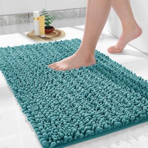 Yimobra Bathroom Rug Mat 24 x 17, Extra Soft Non Slip Absorbent Water Bath Rug, Quick Dry Machine Washable Polyester Shaggy Shower Mat, Bath Mat for Bathroom Floor, Home Decor Accessories, Teal Blue