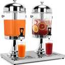 tonchean 4.4 Gallon Dual Drink Dispenser, Beverage Dispensers with Ice Core and Spigot, Stainless Steel Juice Dispenser for Parties, Wedding, Hotel Buffet, Banquet, Restaurant (Metal Drip Tray)