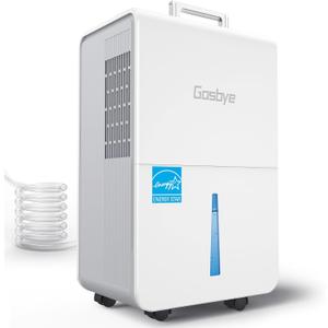 Gasbye 4500 Sq. Ft. Energy Star Dehumidifier for Basement with Drain Hose, Max 115 Pints/Day Dehumidifier for Large Room, Powerful Humidity Control, Easy Drainage, Auto-restart, White