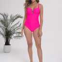 Itzel Women's Ruched Twist Front One Piece Swimsuit Tummy Control Push Up Vintage Retro Bathing Suits (Pink)