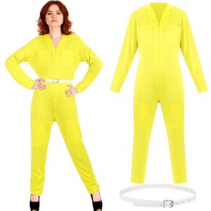 Ramede 2 Pcs Vintage Yellow Costume & Belt Set 90s Reporter TV Journalist Outfit for Halloween Retro Cosplay Costume