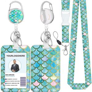 Badge Lanyard and ID Badge Holder, Retractable Badge Reels with Carabiner Reel Belt Clip, Strap Lanyard with Lobster Clasp for Badge Holders, Nurse Teacher Office Gifts(BLC-Mermaid-2-a)