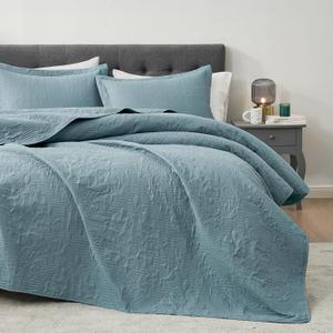 Hansleep Blue Quilt Queen Size - Ultrasonic All Season Bedspread Queen, Soft Lightweight Coverlet Bedding Set, 3 Pieces (1 Quilt, 2 Pillow Shams) (Full/Queen-90"x96")