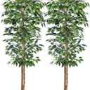 2Packs 6FT Artificial Ficus Trees with Realistic Leaves and Natural Trunk, Faux Ficus Tree with Sturdy Plastic Nursery Pot, Fake Ficus Tree for Office Home Farmhouse for Indoor Outdoor Decor