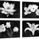 Biuteawal - Flower Canvas Prints Art Magnolia Lily Flower Painting Black and White Floral Bloom Pictures Prints on Canvas Wall Decoration for Bedroom Framed Ready to Hang