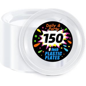 WELLIFE Clear Party Plates 9 Inch -150 Count for Party, Disposable Plastic Dinner Plates for Birthday Wedding Engagement Easter