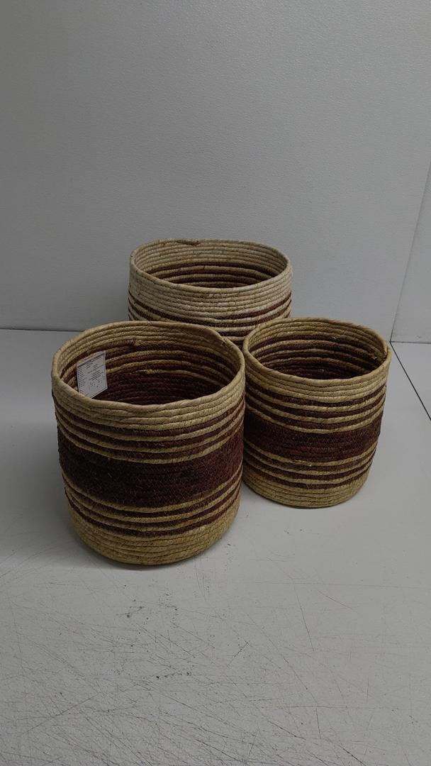 Pack of 3 Straw Round Cylinder Baskets