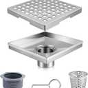 Boltigen Square Shower Drain, 304 Stainless Steel 4 inch Shower Floor Bathroom Shower Drain with CUPC Certified, Brushed Nickel 4'' Square Floor Drain, for Bathroom Toilet Washroom Drain Water
