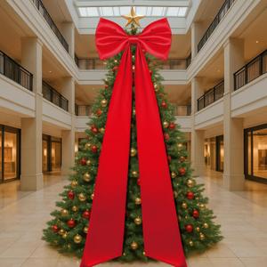 23.62 x 90.55 Inches Christmas Extra Large Bows Giant Christmas Tree Topper Bow Decorations Satin Bow Tree Topper for Xmas Decorations Wreath Home Holiday Party Decor (Red)