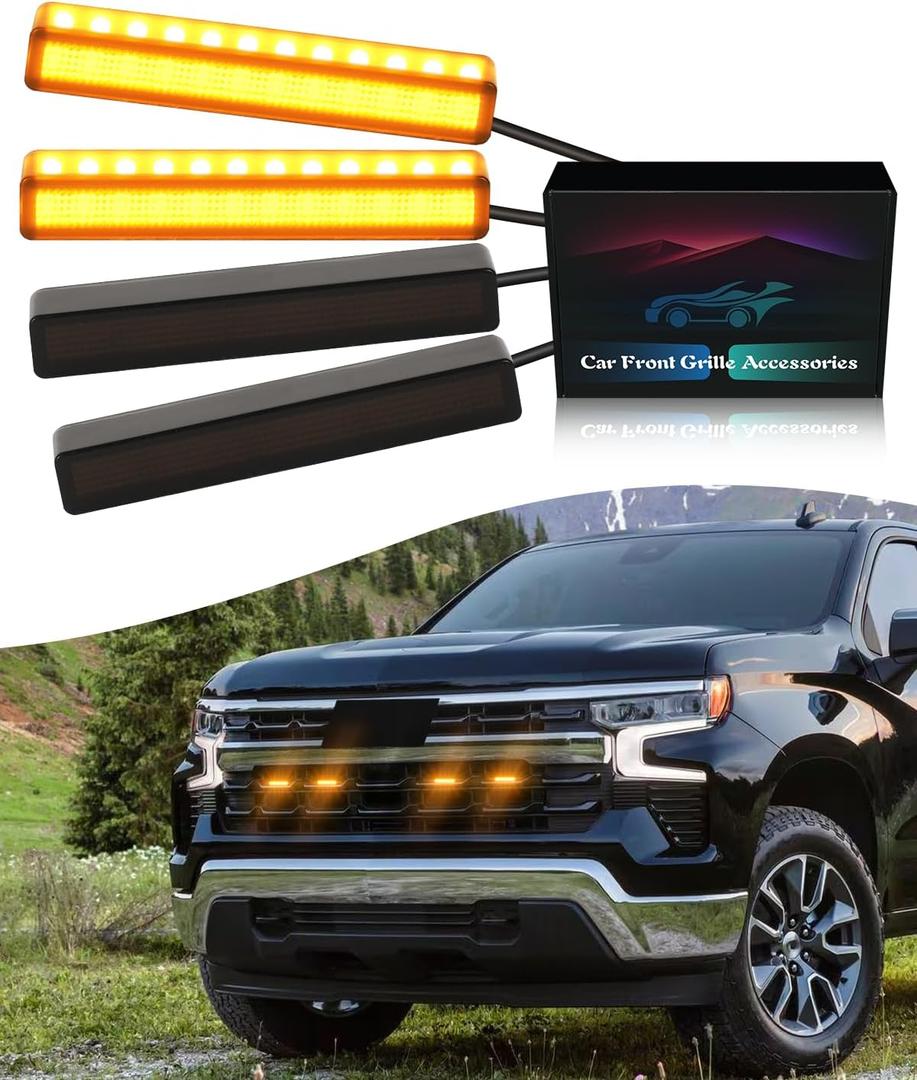 LED Amber Grill Lights for 2019-2024 2025 Chevrolet Silverado Grille Lights Silverado 1500 2500 3500 Accessories Front Grille Trims