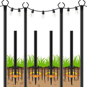 LETIANPAI 4 Pack String Light Poles, 10 Ft Metal Poles with Fork for Outdoor String Lights, Outdoor Light Poles with Fork, Poles/Post/Stand for Outside, Patio, Deck, Backyard, Garden Wedding, Party