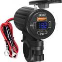 Motorcycle USB Charger for Phone, 3 Ports 78W Dual PD3.0 & QC3.0 Motorcycle Phone Charger with Voltmeter & Switch, Waterproof Motorcycle Accessories 12V USB Outlet for All Cellphone, Tablet, GPS