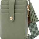Stylish Wristlet Keychain Wallet for Women - Slim Design Credit Card Holder w/ Plenty of Storage incl. Clear ID Window & Zipper Pocket - Easy Carry RFID Blocking Wallet w/ Tassel, Lanyard & Gold Rings (Sage)