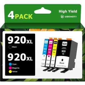 USEHOTI 920XL Ink Cartridges High Yield Combo Pack Compatible for HP 920 920XL with HP OfficeJet 6500A, 6000, 6500, 7000, 7500A Printers (Black, Cyan, Magenta, Yellow 4-Pack)