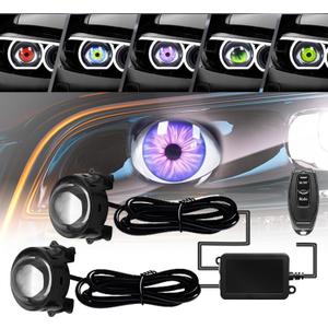 Demon Eye Headlights for Cars and Motorcycles, 2PCS LED Dynamic Devil Eyes Light Kit with HD Lens, 6 Animated Eye Patterns, Universal 12-36V Eyeball Lights for Headlight or Fog Light