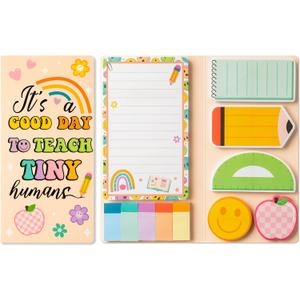 B1ykin Cute Sticky Notes Set - A Good Day to Teach Tiny Humans Self-Stick Notes Pad, 550 Sheets Writing Memo Pages Sticky Notepad for Teacher Appreciation Gifts, School Office Supplies (Retro Teacher)