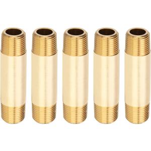 PATIKIL 5Pcs 3" Long 3/8" x 3/8" NPT Male Brass Pipe Fitting Long Nipple, Brass Tone