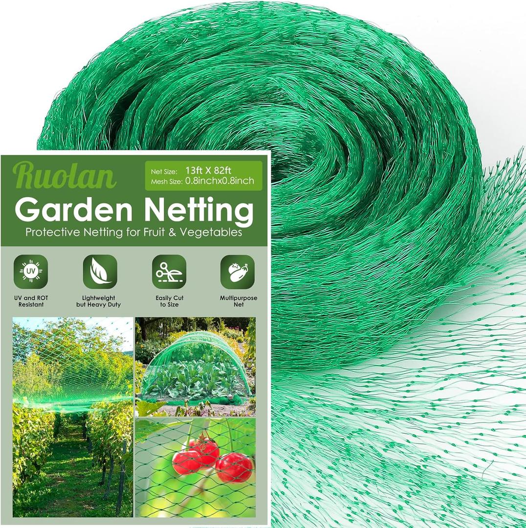 Ruolan Bird Netting for Garden Protect Vegetable Plants and Fruit Trees 13X82Ft, Plastic Trellis Netting for Birds, Deer, Squirrels and Other Animals