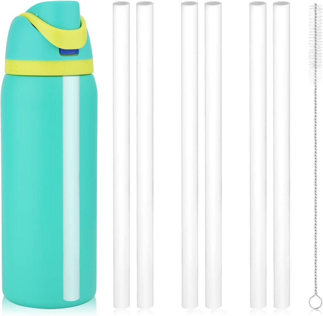 6PCS Replacement Straws for Owala Water Bottle 24 oz 32 oz, Reusable Plastic Straws with Cleaning Brush for Cup 24oz 32oz Travel Tumbler Accessories Parts for Sports Bottle (White)