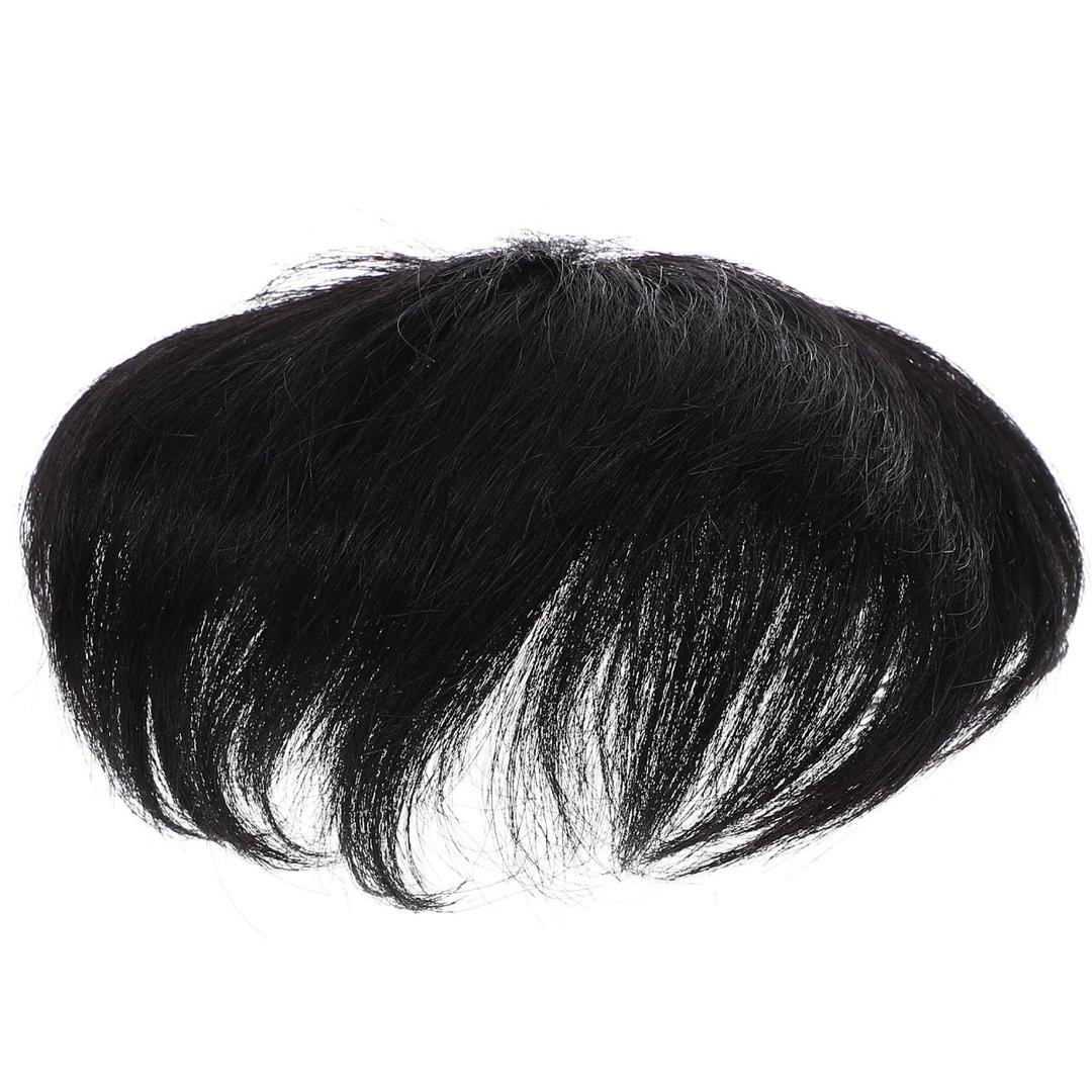 Black Wig for Men, Artificial Invisible Male Bald Patch, 5.51 inch Clip In Hairpiece Wig with Headband, Lifelike Seamless Male Wig Piece for Daily Wear Styling (14*13cm)